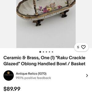 vintage ceramic and brass oblong handled bowl/basket